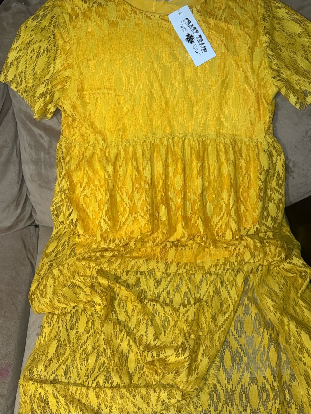 NWT Crazy Train Size M Yellow Lace Babydoll Maxi Dress